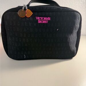 Victoria's Secret Black Cosmetic Case with Pink Logo and Charm